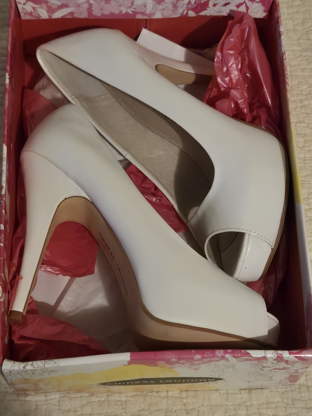 Chinese Laundry White Peep-Toe Platform Heels
